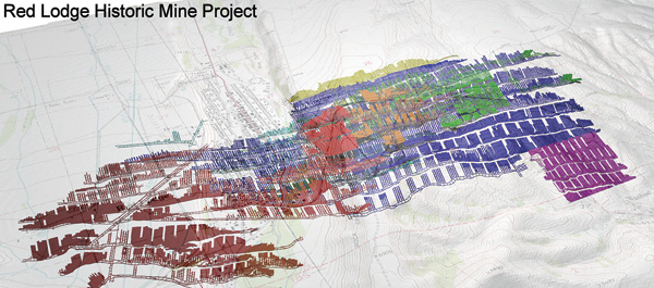 map of the mining area beneath the town of Red Lodge