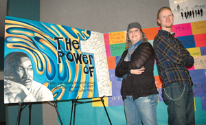 photo of students and mural