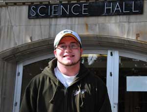 Corey Lovec in front of the Science building on the MSUB University campus