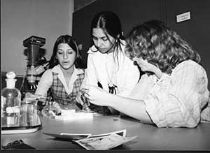 Dr. Khaleel in a lab at MSUB with students in 1980