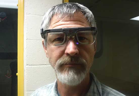 Outdoor Adventure Leadership Assistant Professor Clinton Culp models Tobii eye-tracking glasses