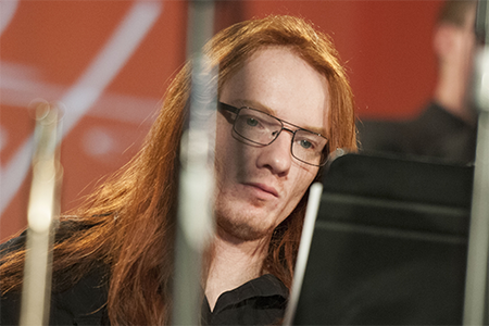 an MSUB jazz student warming up for a performance