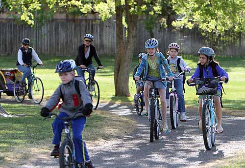 students riding bikes
