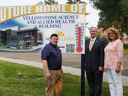 Bill Kennedy, Dr. Eidelman and Dean Shearer in front of the location of the new Yellowstone Science and Allied Health Building