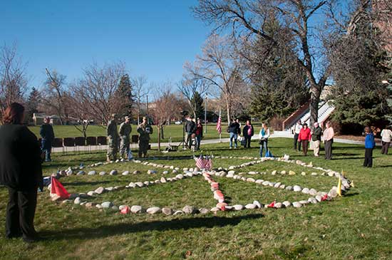 photo of a Veterans Day medicine wheel on the MSUB university campus