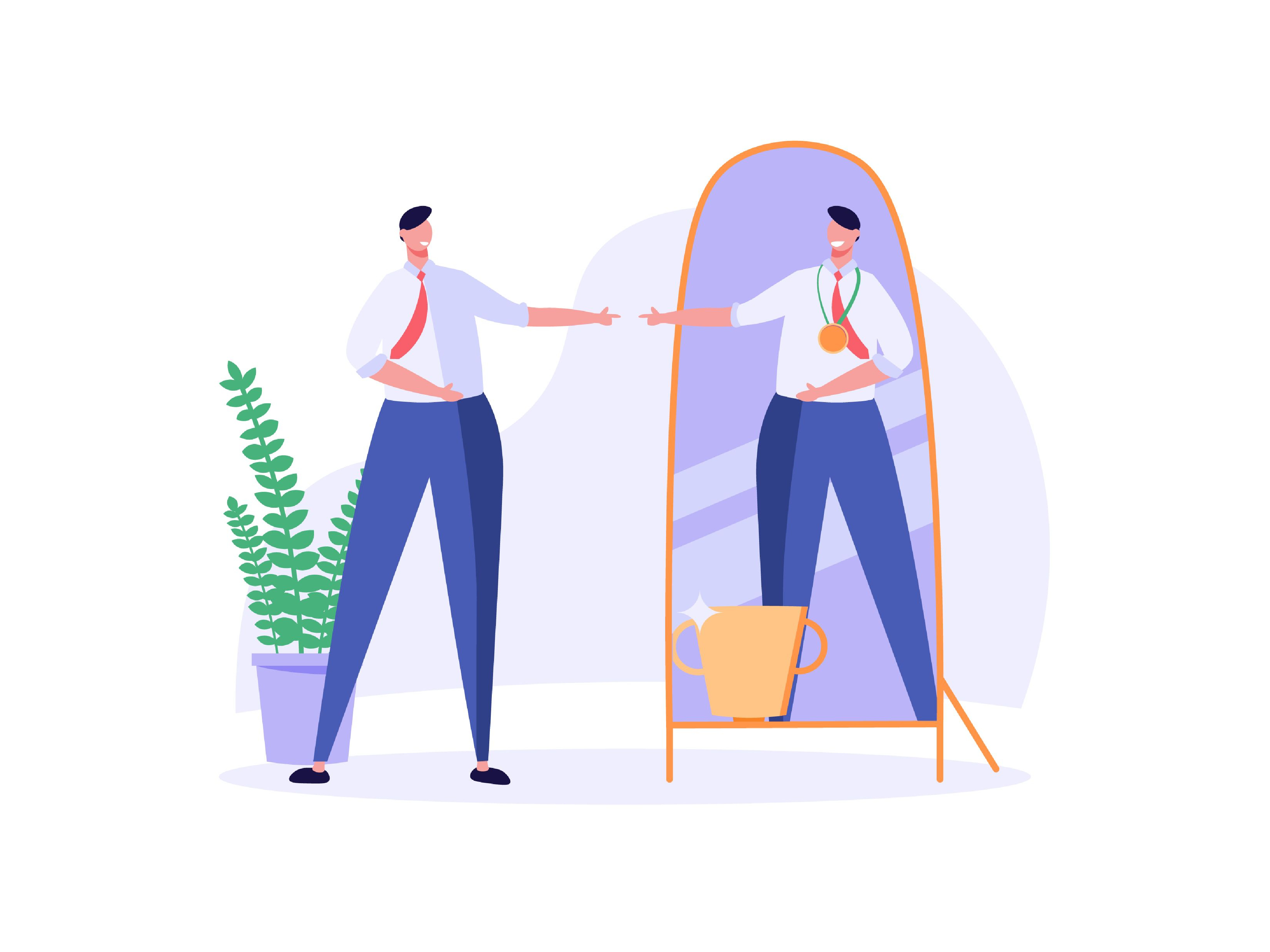 man looking in mirror