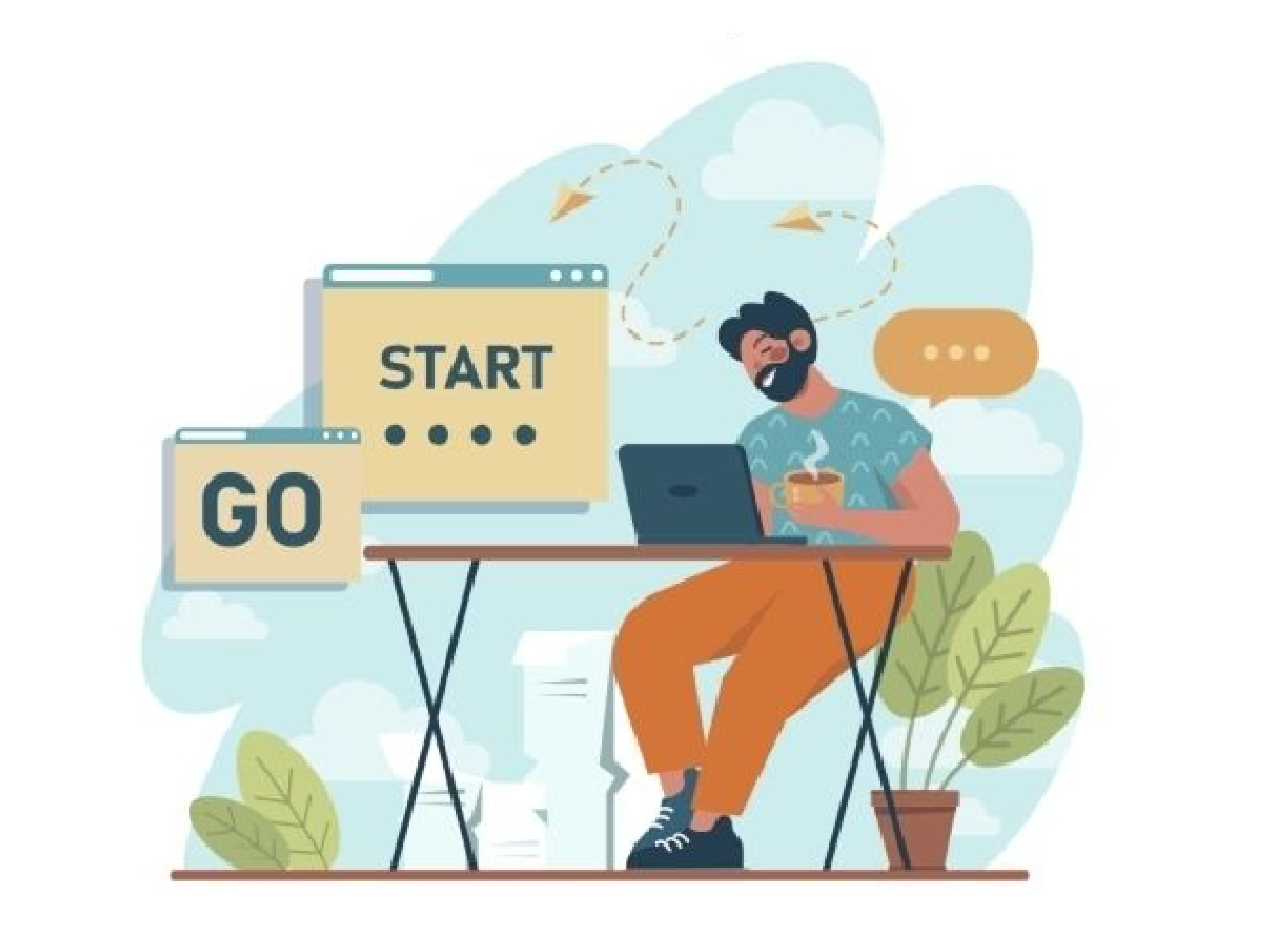 man looking at computer illustration